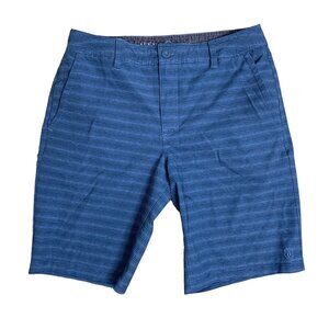 Hang Ten Mid Rise Striped Shorts 32 Blue Button Zip Drawstring Pockets Stretch